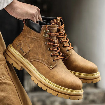 Fashion Men Boots Spring Comfortable Platform Leather Shoes Men Trend Brown Non-slip Work Boots for Men Casual Shoe Cowboy Boots