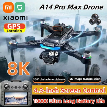 Xiaomi A14pro Max Drone 4.5-inch Large Screen 8K HD Three Camera Gps Brushless Optical Flow Obstacle Avoidance RC 18000m UAV